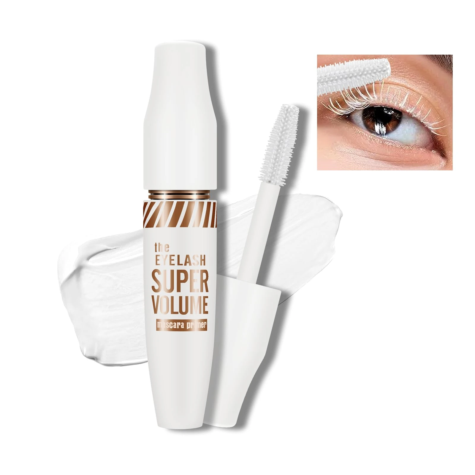 KYDA White Mascara Lash Primer, Waterproof Thick Fiber Mascara, Volumizing and Lengthening Charming Lashes, Care Lash primer, No Clumping, for Halloween, Christmas and parties Makeup