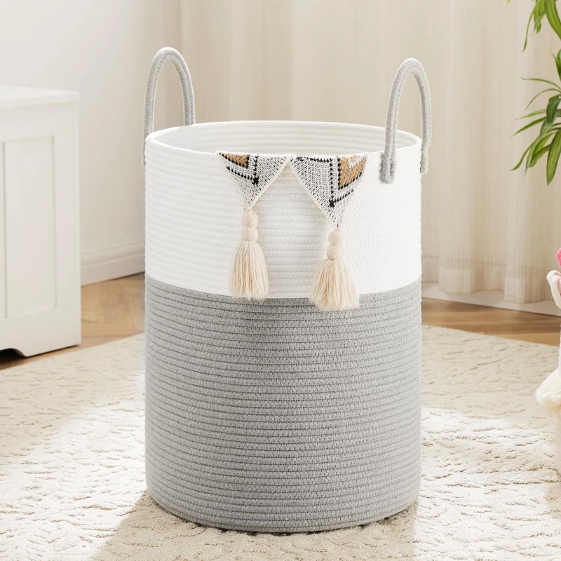 Artfeel Laundry Basket,Woven Cotton Rope Laundry Hamper,100L for Decorative Storage of Dirty Clothes,Toys and Blankets in Bathroom,Bedroom and Living Room