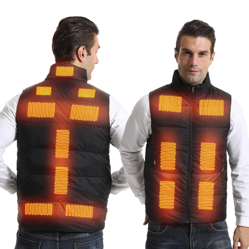 Armorget Heated Vest, With 15 Heating Zones, 3-Levels Temperature Control, USB Rechargeable Heated Down Vest, Washable Heated Jacket for Outdoor Camping, Cycling, Hiking (Batteries Excluded) L Black
