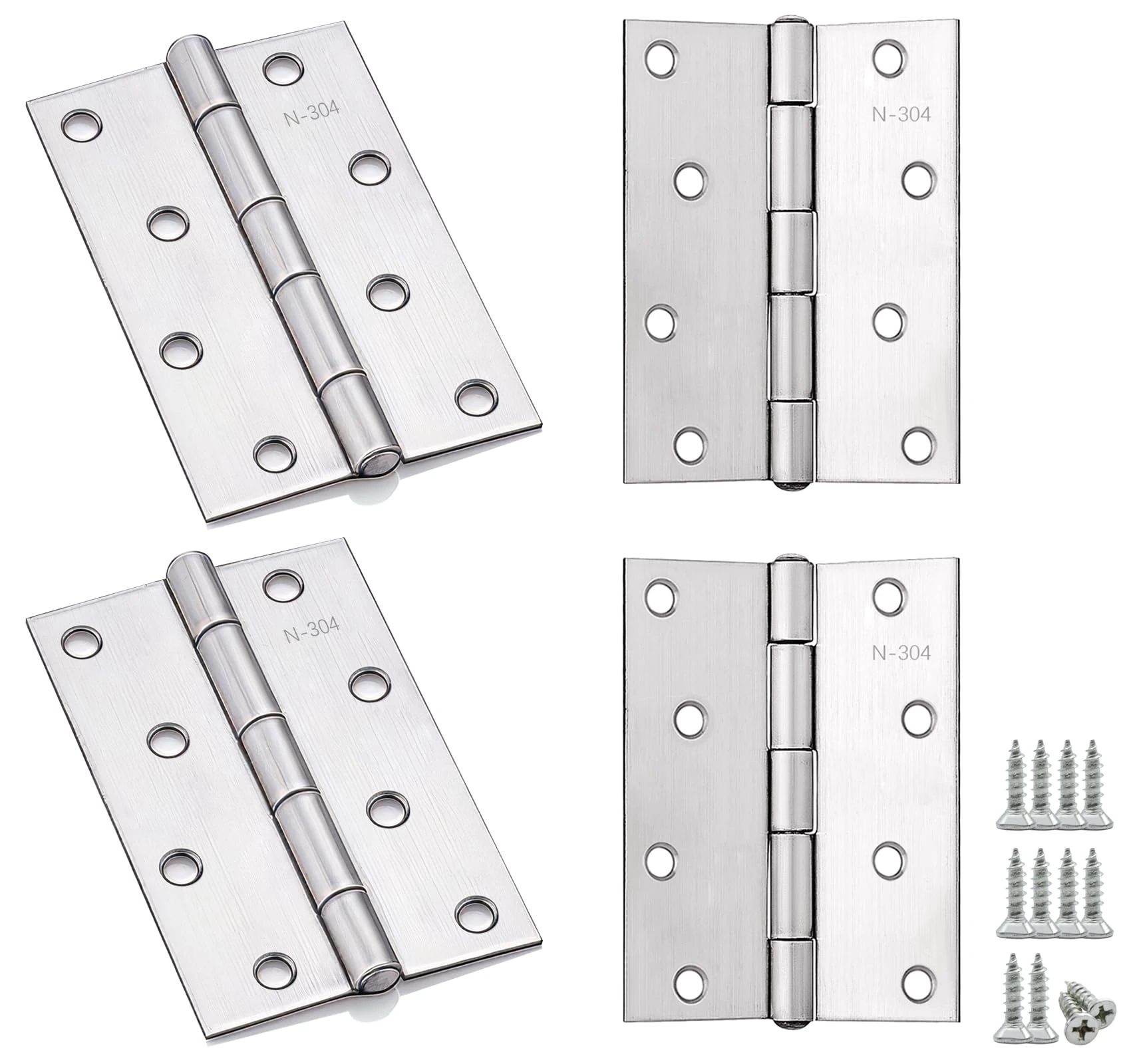 Anstore Door Hinges 4 Inch, Hinges for Wood 4Pcs, Stainless Steel Door Hinges Internal Door Hinge with 48 Screws, Thickened Ball Bearing Hinges for Gate, Window, Cabinets, Wooden Boxes
