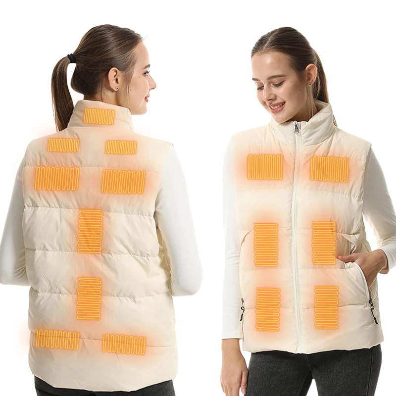 Armorget Heated Vest, With 15 Heating Zones, 3-Levels Temperature Control, USB Rechargeable Heated Down Vest, Washable Heated Jacket for Outdoor Camping, Cycling, Hiking (Batteries Excluded) XL White