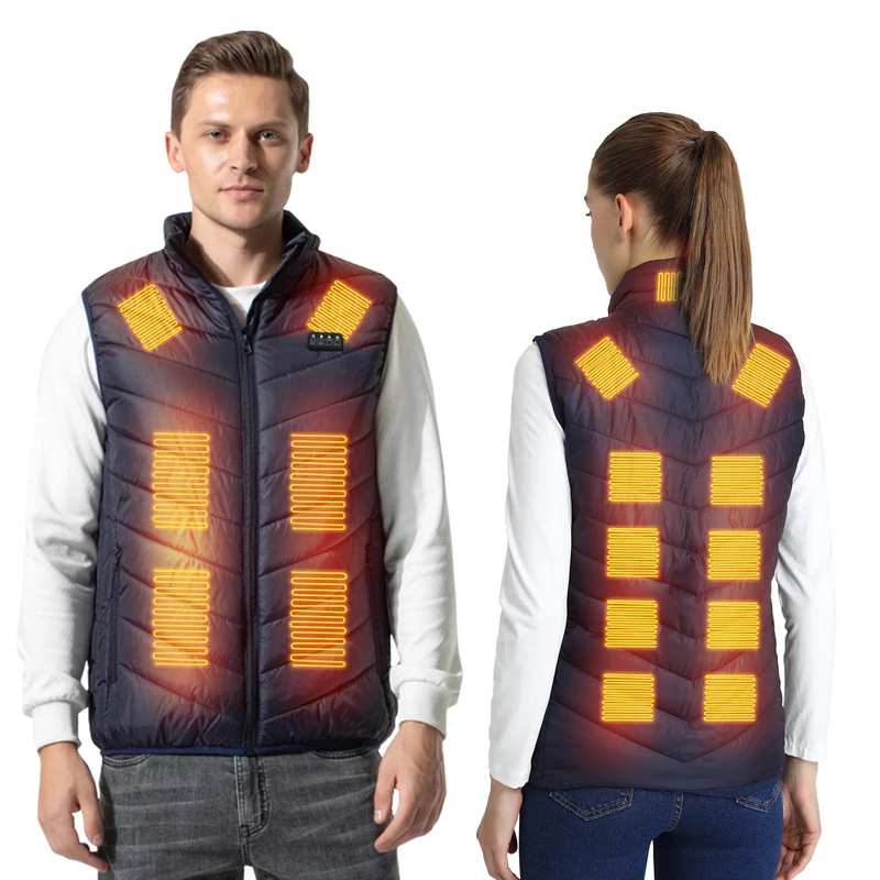 Armorget Heated Vest, 3-Levels Temperature Control, with 17 Heating Zones, USB Rechargeable Heated Gilet, Washable Heated Jacket for Outdoor Camping, Hiking (Batteries Excluded) 3XL Blue