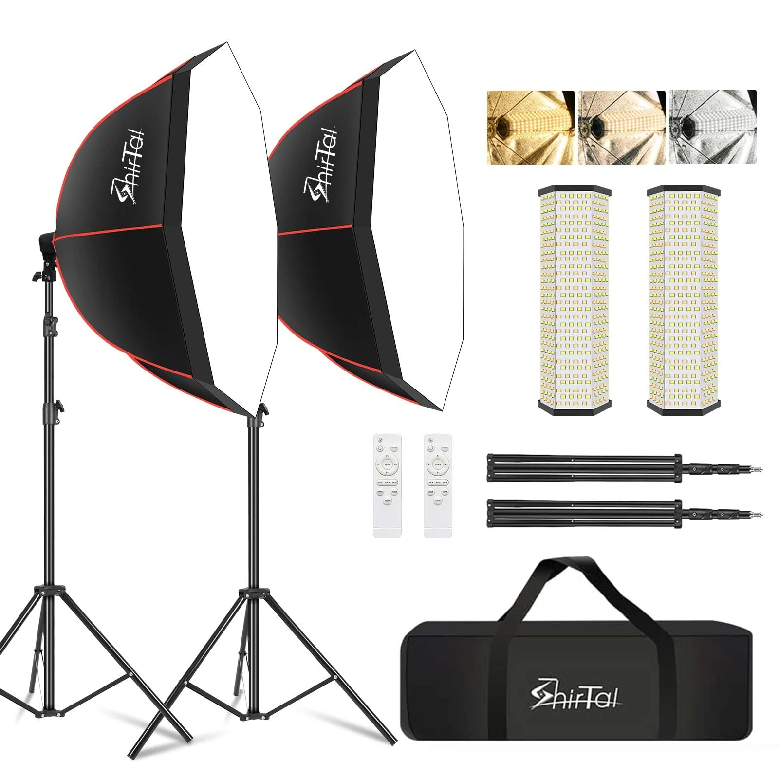 Shirtal Softbox 37 Inch Octangular Softbox Lighting Kit with 110W, 2700-6500K, 11000Lux Dimmable LED Prismatic Lamp and Remote Control, Studio Soft Box Lights