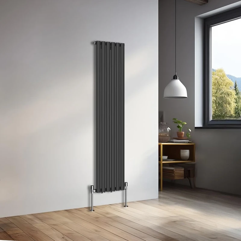 NRG 1600x354mm Vertical Oval Single Panel Heater Column Radiator Central Heating Radiators Designer Tall Radiators Black
