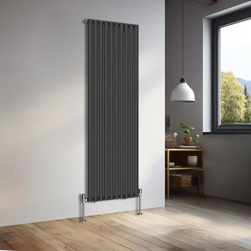 NRG 1800x590mm Vertical Oval Single Panel Heater Column Radiator Central Heating Radiators Designer Tall Radiators Black