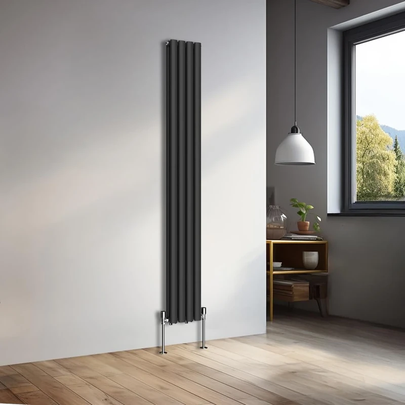 NRG 1800x236mm Vertical Oval Double Panel Heater Column Radiator Central Heating Radiators Designer Tall Radiators Black