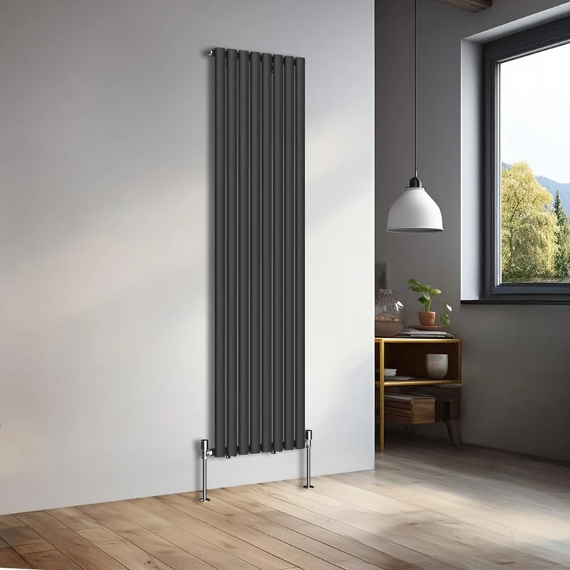 NRG 1800x472mm Vertical Oval Single Panel Heater Column Radiator Central Heating Radiators Designer Tall Radiators Black