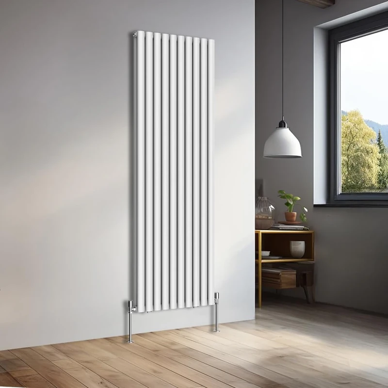NRG 1800x590mm Vertical Oval Double Panel Heater Column Radiator Central Heating Radiators Designer Tall Radiators Gloss White
