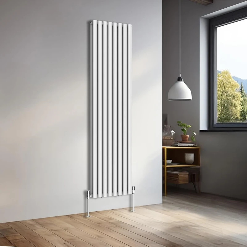 NRG 1800x472mm Vertical Oval Double Panel Heater Column Radiator Central Heating Radiators Designer Tall Radiators White