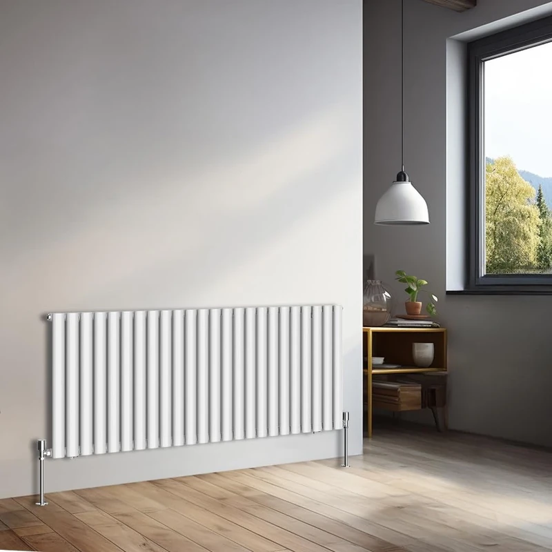 NRG 600x1416mm Horizontal Oval Single Panel Radiator Heater Column Radiator Central Heating Radiators Gloss White