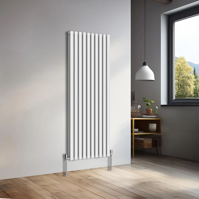 NRG 1600x590mm Vertical Oval Double Panel Heater Column Radiator Central Heating Radiators Designer Tall Radiators Gloss White