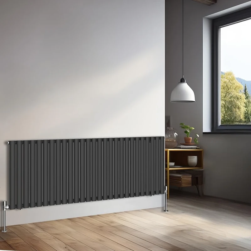 NRG 600x1593mm Horizontal Oval Single Panel Radiator Heater Column Radiator Central Heating Radiators Black