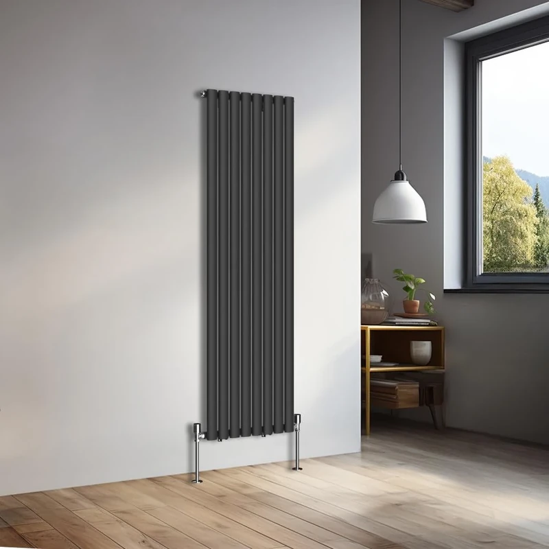 NRG 1600x472mm Vertical Oval Single Panel Heater Column Radiator Central Heating Radiators Designer Tall Radiators Black