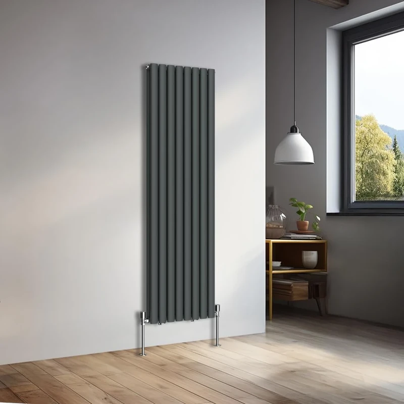 NRG 1600x472mm Vertical Oval Double Panel Heater Column Radiator Central Heating Radiators Designer Tall Radiators Anthracite
