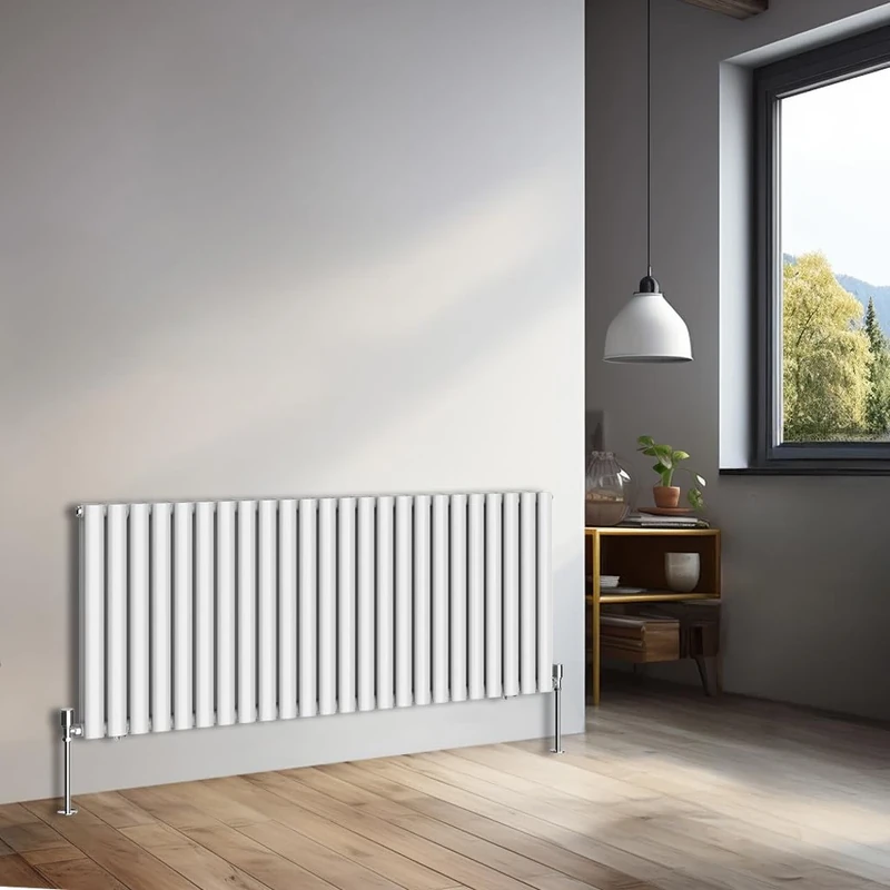 NRG 600x1416mm Horizontal Oval Double Panel Radiator Heater Column Radiator Central Heating Radiators Gloss White for Bathroom Living Room and Kitchen