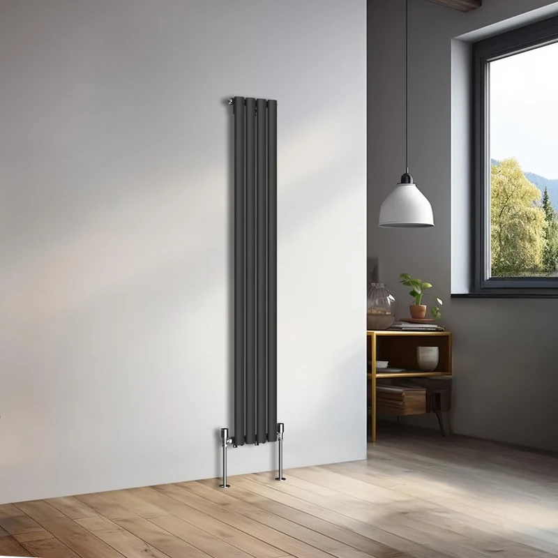 NRG 1600x236mm Vertical Oval Single Panel Heater Column Radiator Central Heating Radiators Designer Tall Radiators Black
