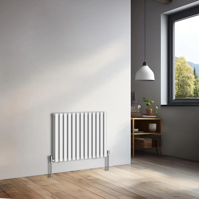 NRG Modern Radiator Gloss White 600x767mm Double Oval Panel Heater Interior Designer Horizontal Bathroom Radiators