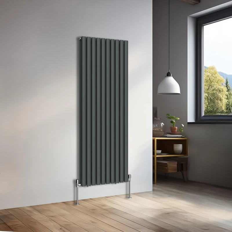 NRG 1600x590mm Vertical Oval Double Panel Heater Column Radiator Central Heating Radiators Designer Tall Radiators Anthracite