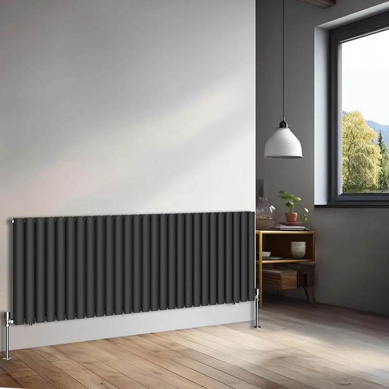NRG 600x1593mm Horizontal Oval Double Panel Radiator Heater Column Radiator Central Heating Radiators Black