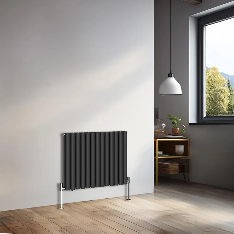 NRG 600x767mm Horizontal Oval Double Panel Radiator Heater Column Radiator Central Heating Premium Black