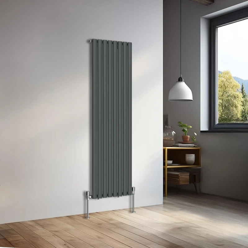 NRG 1600x472mm Vertical Oval Single Panel Heater Column Radiator Central Heating Radiators Designer Tall Radiators Anthracite