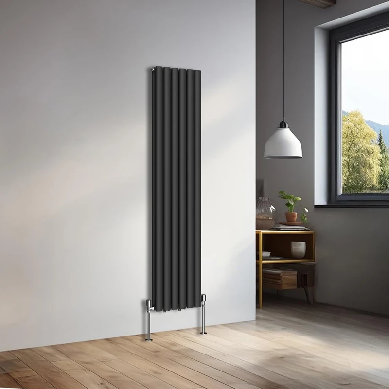 NRG 1600x354mm Vertical Oval Double Panel Heater Column Radiator Central Heating Radiators Designer Tall Radiators Premium Black