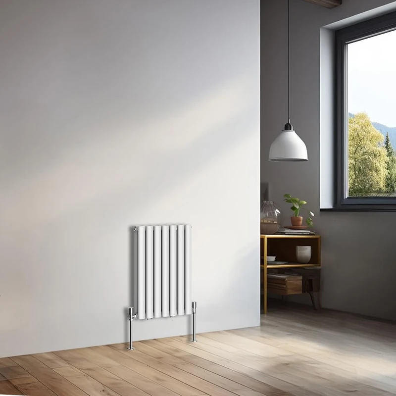 NRG Modern Radiator Gloss White 600x413mm Double Oval Panel Heater Interior Designer Horizontal Bathroom Radiators