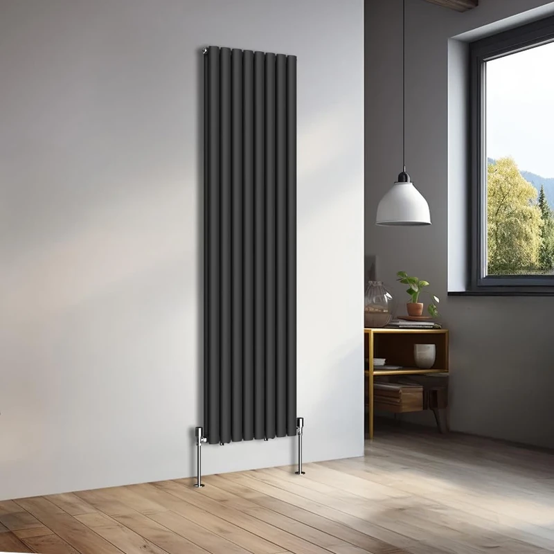 NRG 1800x472mm Vertical Oval Double Panel Heater Column Radiator Central Heating Radiators Designer Tall Radiators Black