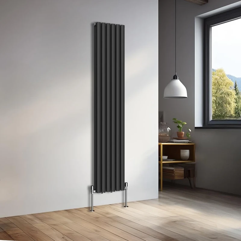 NRG 1800x354mmVertical Oval Double Panel Heater Column Radiator Central Heating Radiators Designer Tall Radiators Black
