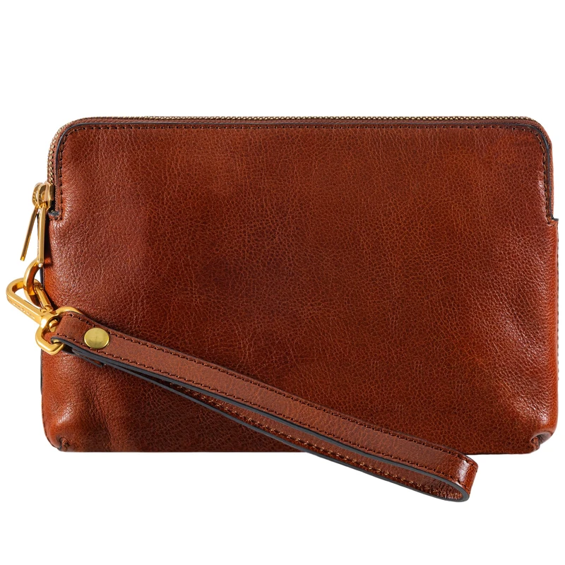 Time Resistance Cognac Brown Leather Clutch for Men - Organizer Bag for Men - Wrist Bag - Briefcase Handmade in Italy - Gift Box Included