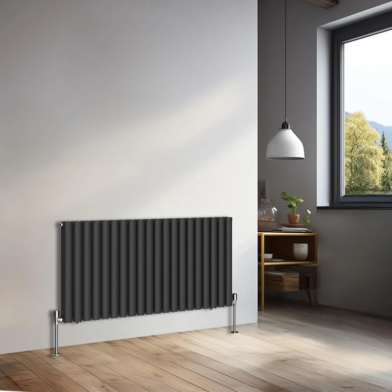 NRG 600x1180mm Horizontal Oval Double Panel Radiator Heater Column Radiator Central Heating Radiators Premium Black