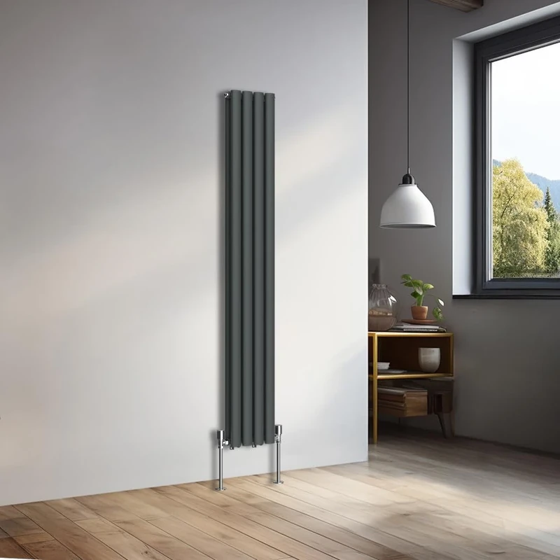 NRG 1600x236mm Vertical Oval Double Panel Heater Column Radiator Central Heating Radiators Designer Tall Radiators Anthracite