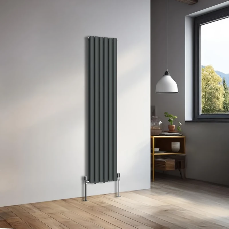 NRG 1600x354mm Vertical Oval Double Panel Heater Column Radiator Central Heating Radiators Designer Tall Radiators Anthracite