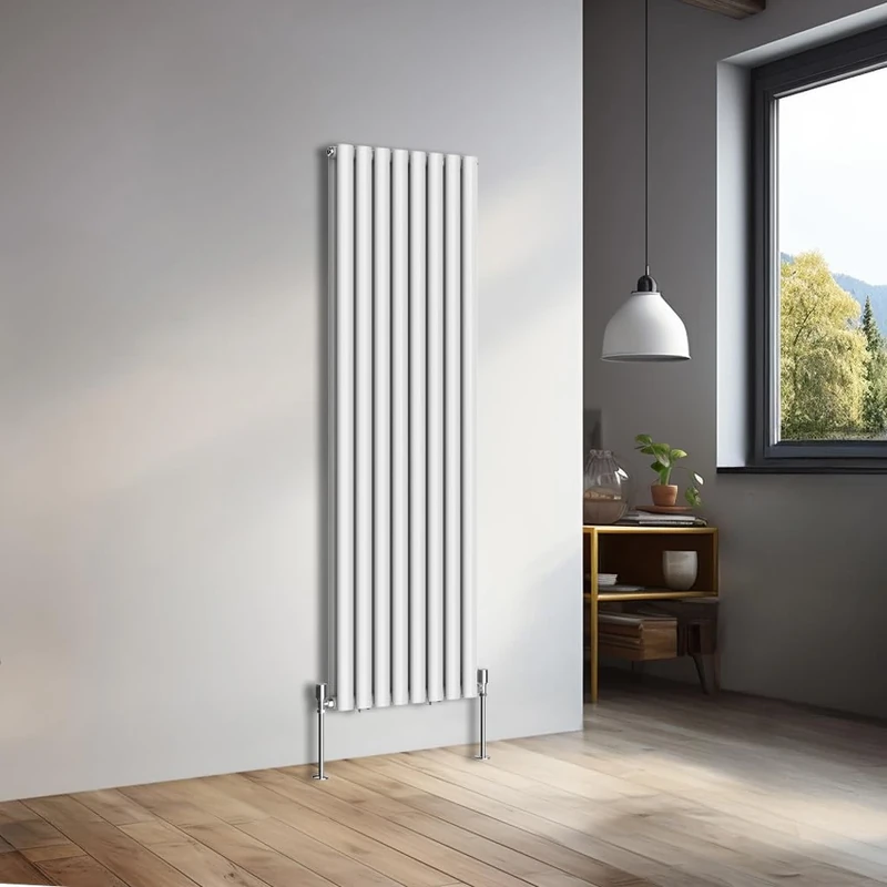 NRG 1600x472mm Vertical Oval Double Panel Heater Column Radiator Central Heating Radiators Designer Tall Radiators Gloss White