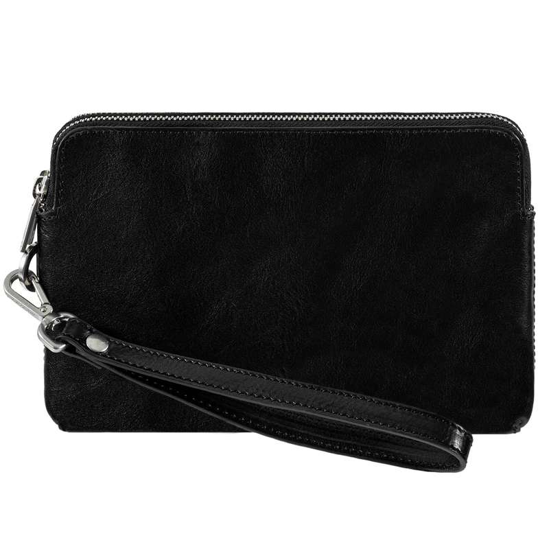 Time Resistance Black Leather Clutch for Men - Organizer Bag for Men - Wrist Bag - Briefcase Handmade in Italy - Gift Box Included
