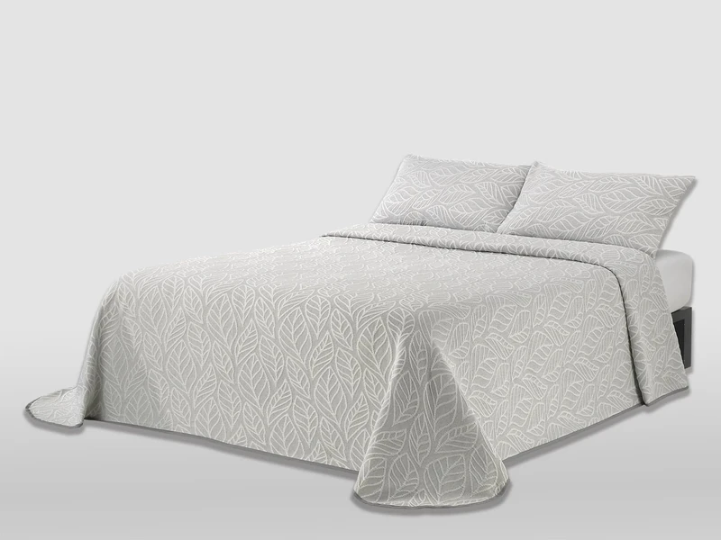 MANTAS MORA - Jacquard Recycled Cotton Bedspread Combined Natural Feel Lightweight and Breathable Design N17, 180 x 270 cm, Grey