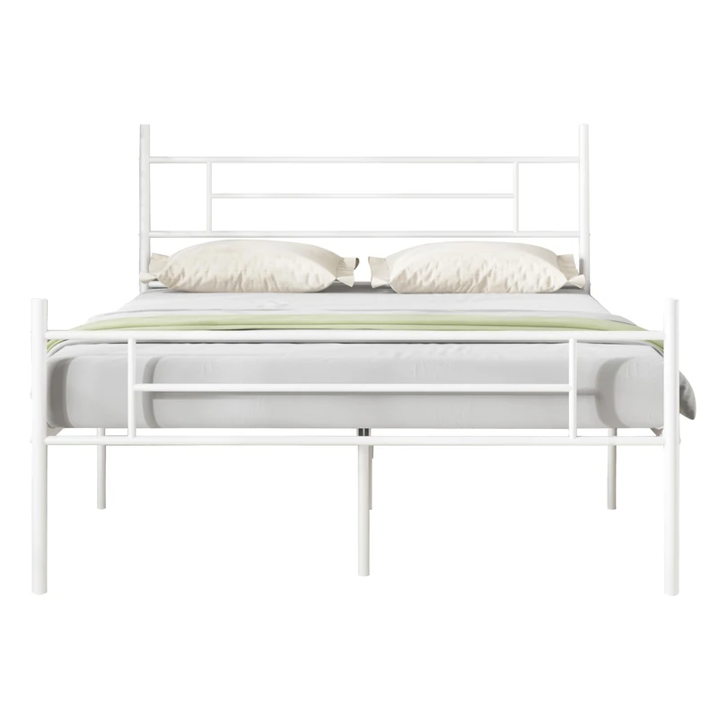 Novilla 30.5cm Metal Bed Frame with Headboard and Footboard, Steel Slat Support, Mattress Foundation Non-Slip Design, Easy Assembly, Underbed Storage Space 160x190cm, White