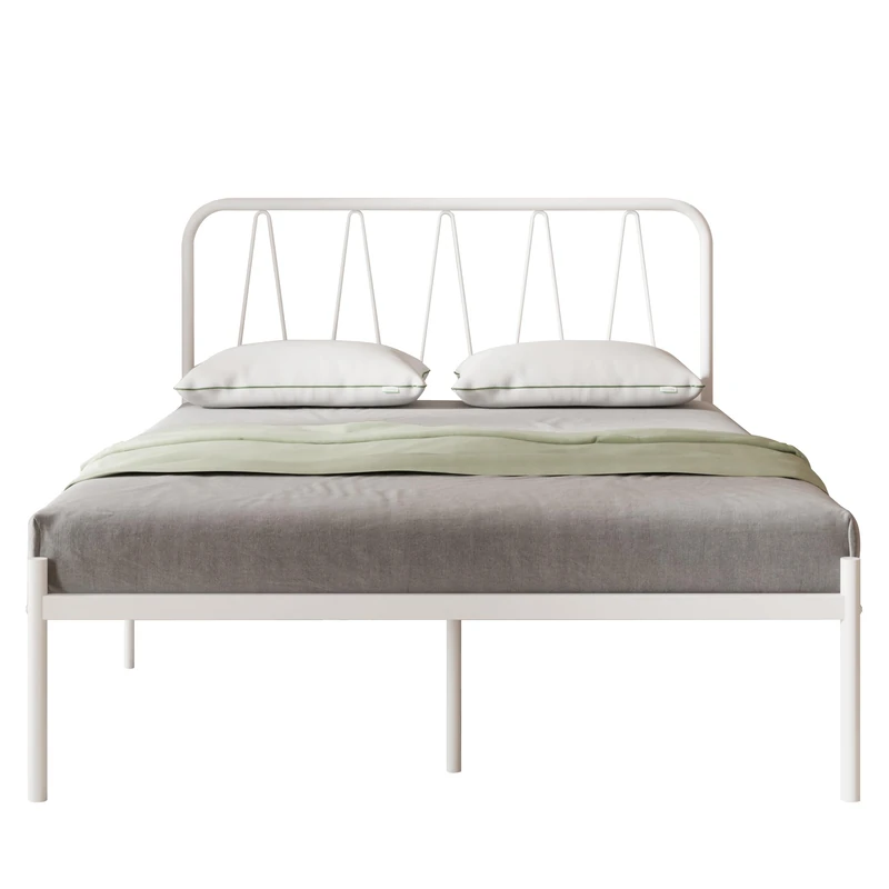 Novilla 36cm Metal Bed Frame, Platform Bed Frame with Headboard, Steel Slat Support, Mattress Foundation, Easy Assembly, Underbed Storage Space 90x200cm, White