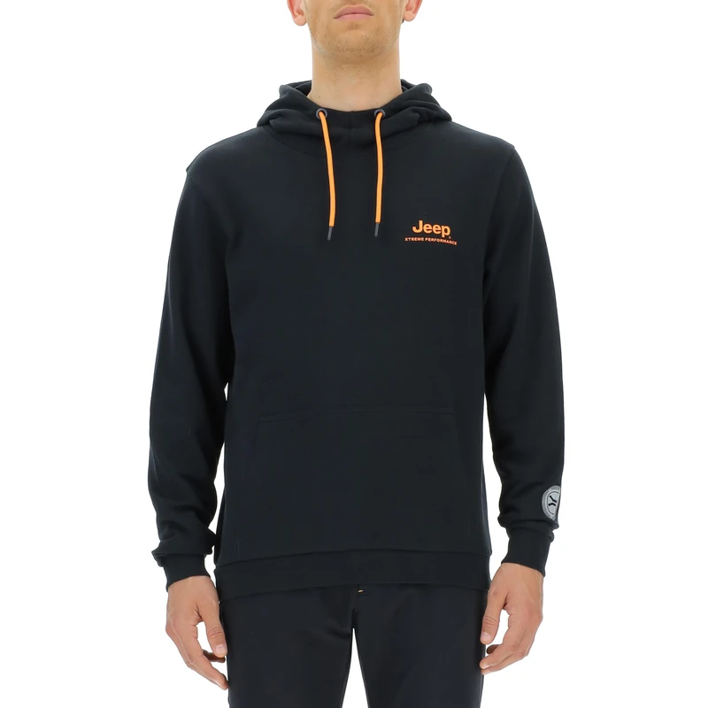 JEEP O102929-B000 XP MAN HOODED SWEATSHIRT Sideways X Large Back Vertical Print W/Pouch Pocket JX23A Black XL