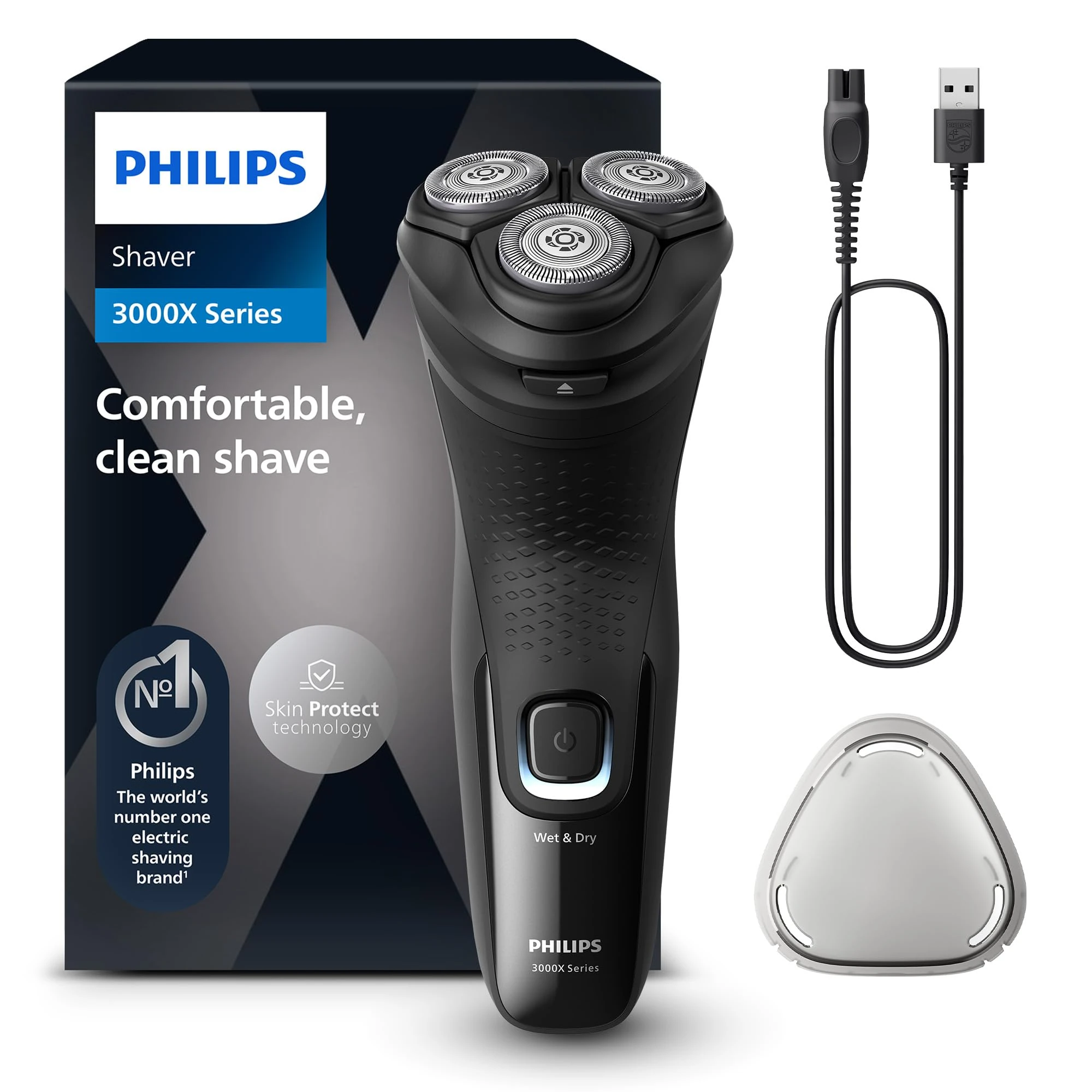 Philips Electric Shaver Series 3000X - Wet & Dry Electric Shaver for Men in Deep Black, with SkinProtect Technology, Pop-up Beard Trimmer, Ergonomic Men's Shaver (Model X3001/00)