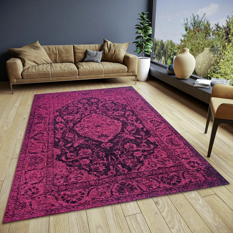 HANSE Home Mahat Oriental Rug - Runner Oriental Classic Woven with Border Vintage Look Slightly Shiny Flat Weave for Bedroom, Dining Room, Living Room, Hallway - Pink, 160 x 235 cm - Image 1