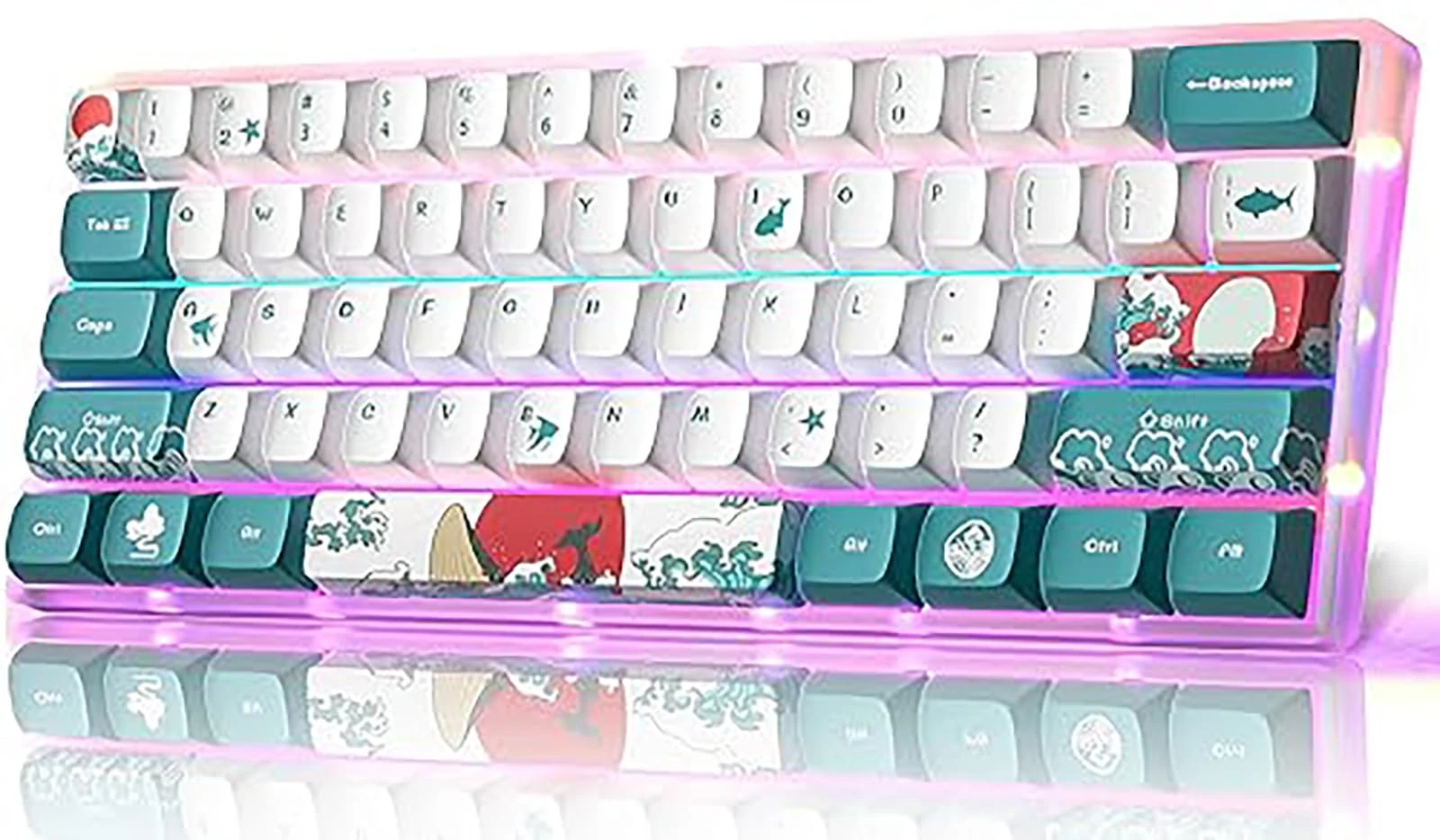 MIHIYIRY 60% Mechanical Gaming Keyboard, 61 Keys Compact Hot-Swappable with Red Switch Keyboard, Full Anti-ghosting Function, RGB LED Backlit Wired Gaming Keyboard for Windows/Mac (Coral Sea Theme)