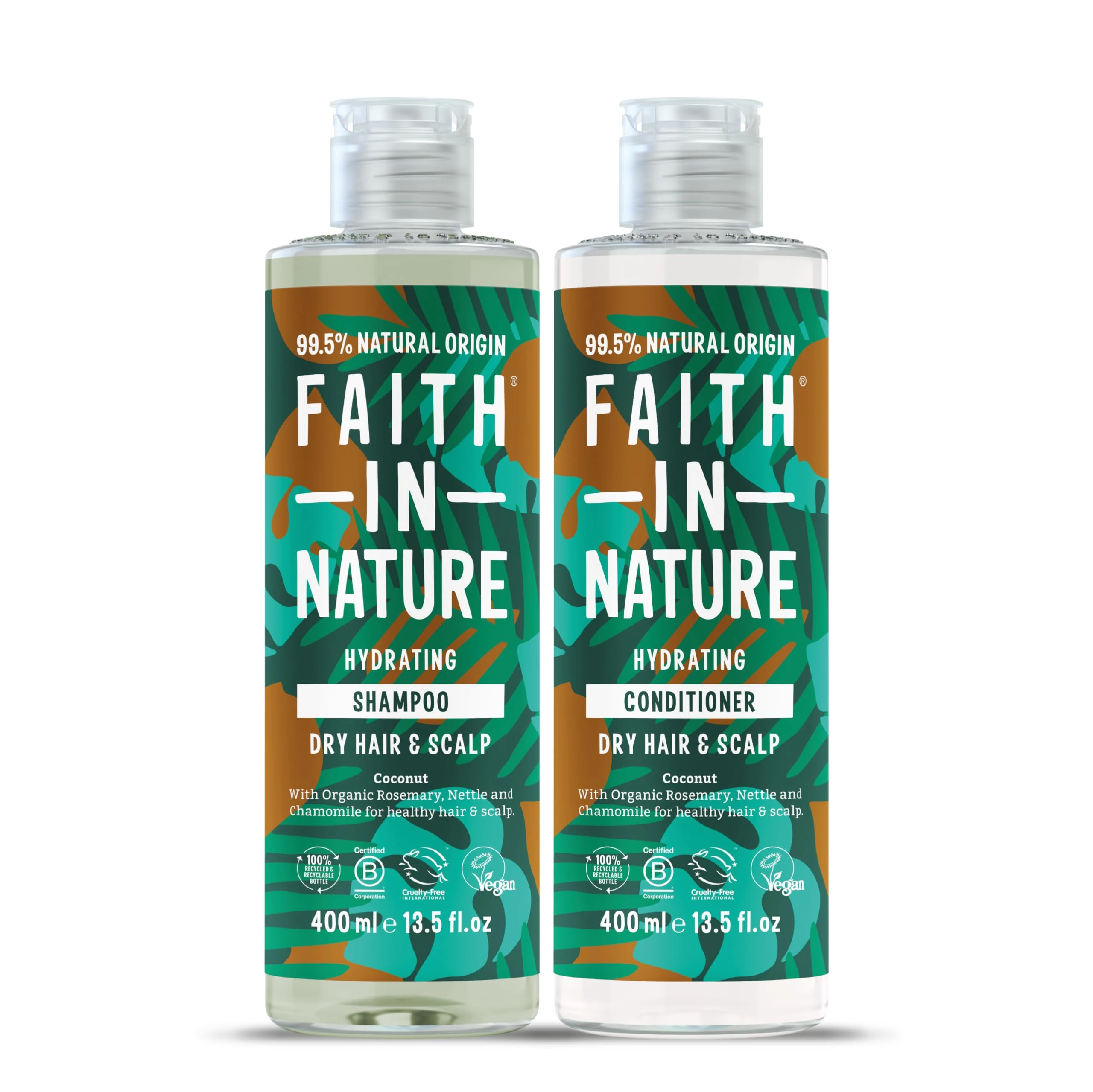 Faith In Nature Natural Coconut Shampoo and Conditioner Set, Hydrating, Vegan & Cruelty Free, No SLS or Parabens, For Normal to Dry Hair, 2 x 400ml Pack