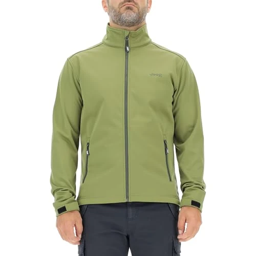 JEEP O102883-E100 J MAN SOFTSHELL JACKET W/Zipped Pockets Small Print J23W Olive Green L