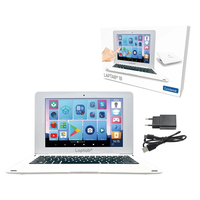 Lexibook, LAPTAB® 10, Laptop with Touch Screen, Family Friendly, Educational and Fun Content, Works on Android™, Parental Control, Ultra Slim and Lightweight, LT10FR