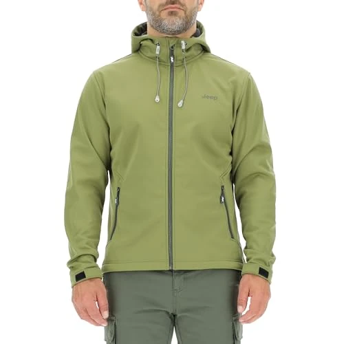 JEEP O102882-E100 J MAN HOODED SOFTSHELL JACKET W/Zipped Pockets Small Print J23W Olive Green L