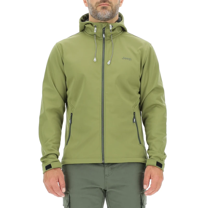 JEEP O102882-E100 J MAN HOODED SOFTSHELL JACKET W/Zipped Pockets Small Print J23W Olive Green XL