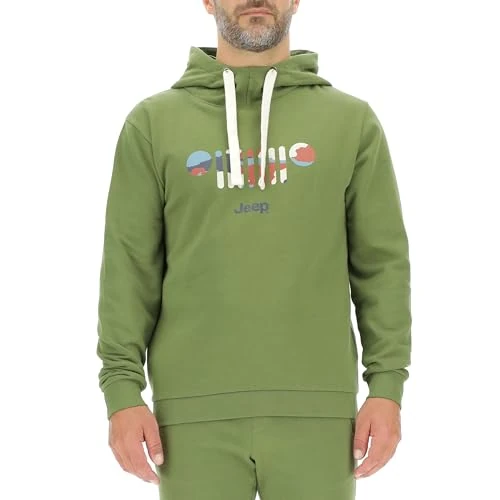 JEEP O102889-E100 J MAN HOODED SWEATSHIRT - GRILLE Camou Bark Print J23W Olive Green M