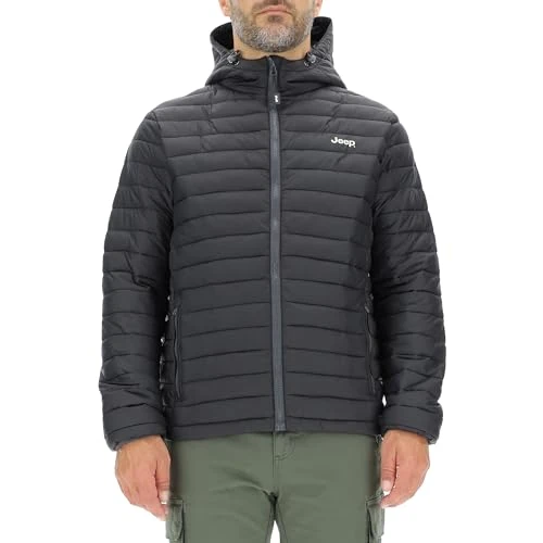 JEEP O102877-B000 J MAN HOODED PUFFER JACKET W/Zipped Pockets Small Print J23W Black S