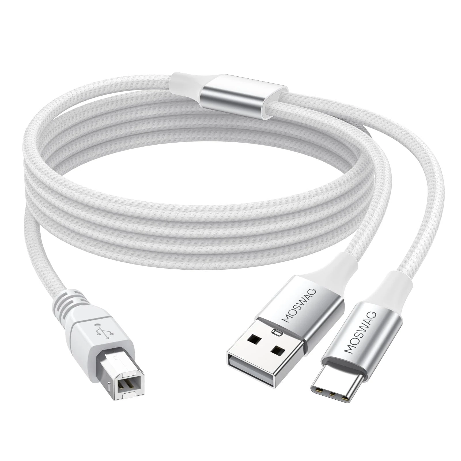 MOSWAG 2in1 USB-C to USB-B Printer Cable 5FT/1.5M with USB A-Male to B-Male Compatible with MacBook Pro, HP, Canon, Brother, Samsung Printers
